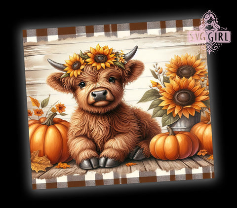 Highland Cow Fall Sunflowers and Pumpkins 20oz Tumbler Wrap Sublimation Design, Straight Tapered Tumbler Wrap, Highland Cow Tumbler Png, Instant Digital Download Sublimation SvggirlplusArt 