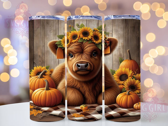 Highland Cow Fall Sunflowers and Pumpkins 20oz Tumbler Wrap Sublimation Design, Straight Tapered Tumbler Wrap, Highland Cow Tumbler Png, Instant Digital Download Sublimation SvggirlplusArt 