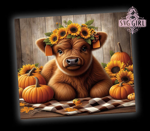 Highland Cow Fall Sunflowers and Pumpkins 20oz Tumbler Wrap Sublimation Design, Straight Tapered Tumbler Wrap, Highland Cow Tumbler Png, Instant Digital Download Sublimation SvggirlplusArt 