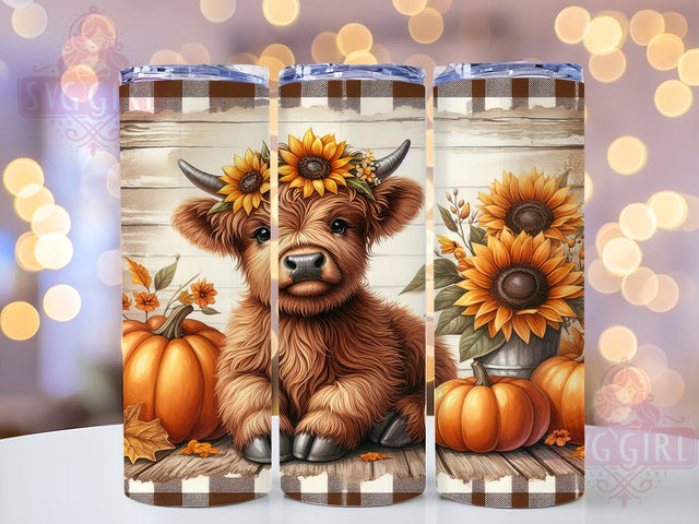 Highland Cow Fall Sunflowers and Pumpkins 20oz Tumbler Wrap Sublimation Design, Straight Tapered Tumbler Wrap, Highland Cow Tumbler Png, Instant Digital Download Sublimation SvggirlplusArt 