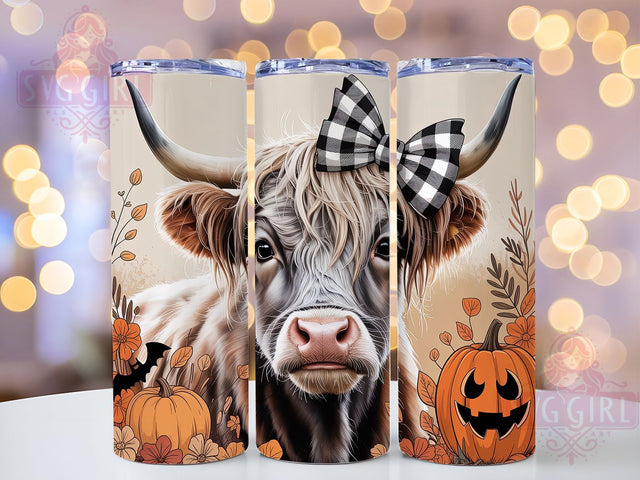 Highland Cow Fall Tumbler Wrap, Fall Tumbler Wrap, 20oz Skinny Tumbler, Pumpkin Tumbler Png, Sublimation Design, Cute Cow Tumbler, Tumbler Wrap Download Sublimation SvggirlplusArt 