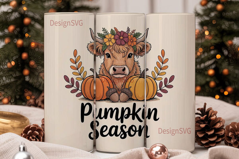 Highland Cow Fall Tumbler Wrap Sublimation DesignSVG 