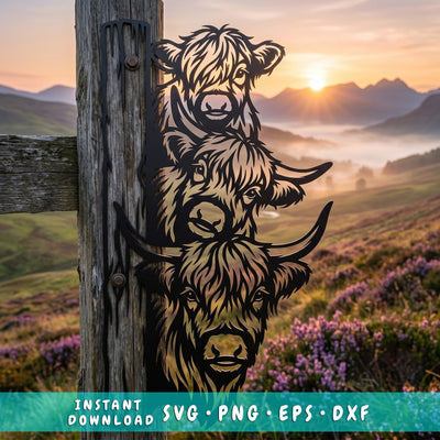 Highland Cow Family Laser SVG | Three Highland Cows Dxf Png | Laser Cut Metal Wall Art File | CNC Plasma Cutting Design | Farmhouse Decor SVG HappyDesignStudio 