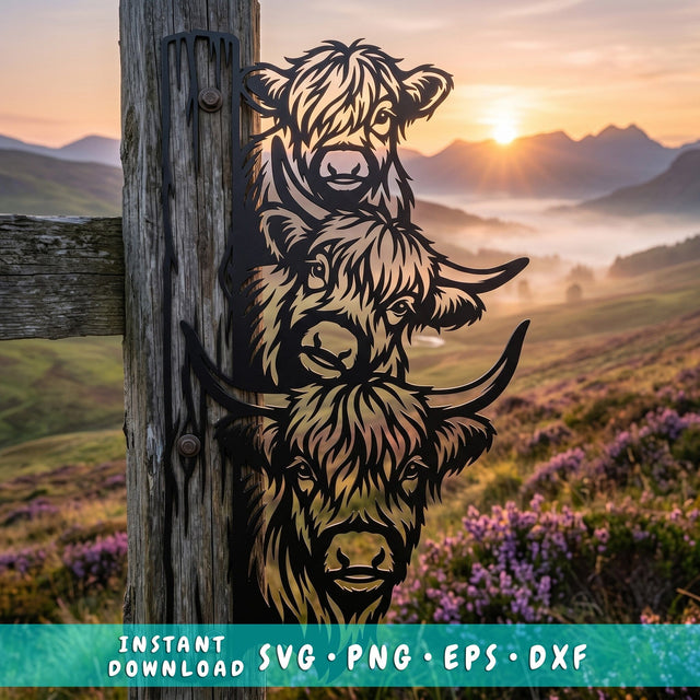 Highland Cow Family Laser SVG | Three Highland Cows Dxf Png | Laser Cut Metal Wall Art File | CNC Plasma Cutting Design | Farmhouse Decor SVG HappyDesignStudio 