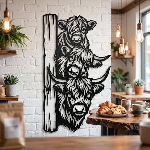 Highland Cow Family Laser SVG | Three Highland Cows Dxf Png | Laser Cut Metal Wall Art File | CNC Plasma Cutting Design | Farmhouse Decor SVG HappyDesignStudio 