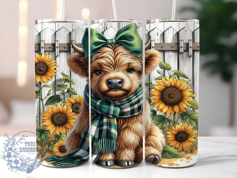 Highland Cow Farm 20oz Skinny Tumbler, Highland Cow Tumbler Png, Straight & Tapered Tumbler Wrap, Instant Digital Download Sublimation ToriDesigns 