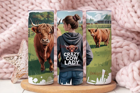 Highland Cow & Farm Girl 20oz Tumbler Sublimation DesignSVG 