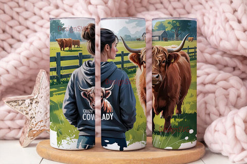 Highland Cow & Farm Girl 20oz Tumbler Sublimation DesignSVG 