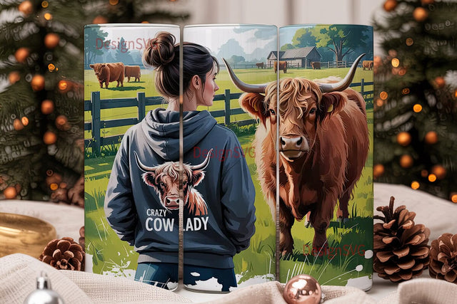 Highland Cow & Farm Girl 20oz Tumbler Sublimation DesignSVG 