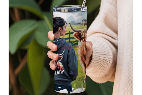 Highland Cow & Farm Girl 20oz Tumbler Sublimation DesignSVG 