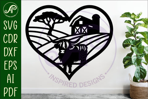Highland cow farm heart wall sign, SVG file. SVG APInspireddesigns 