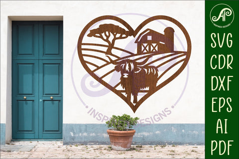 Highland cow farm heart wall sign, SVG file. SVG APInspireddesigns 