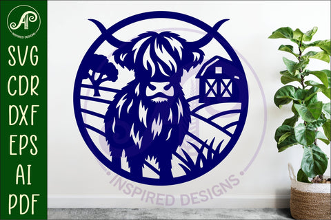 Highland cow farm scene wall sign, SVG file. SVG APInspireddesigns 