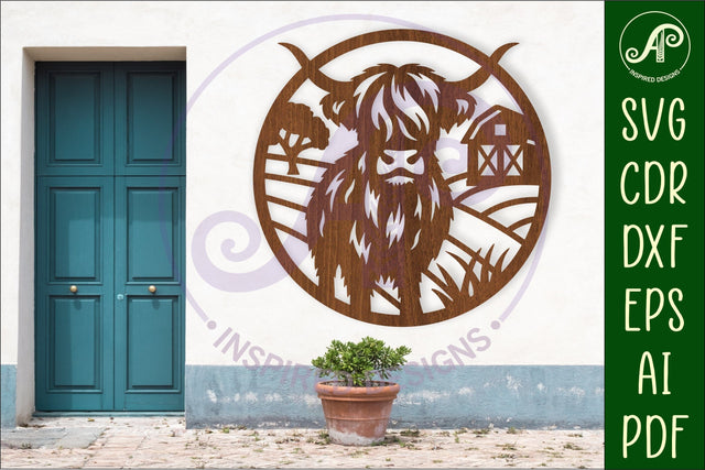 Highland cow farm scene wall sign, SVG file. SVG APInspireddesigns 