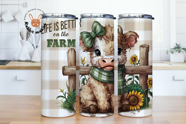 Highland Cow Farm Sublimation Design, Highland Cow 20oz Skinny Tumbler Digital Download PNG Sublimation Rabbitmakies 
