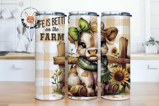 Highland Cow Farm Sublimation Design, Highland Cow 20oz Skinny Tumbler Digital Download PNG Sublimation Rabbitmakies 
