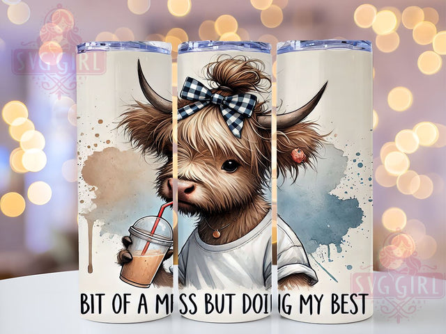 Highland Cow Farmhouse Funny Tumbler, Highland Cow Tumbler, Bit of a Mess Design, 20oz Wrap, Farmhouse Decor, Cow Lover Gift, Funny Drinkware, Sublimation Art Sublimation SvggirlplusArt 