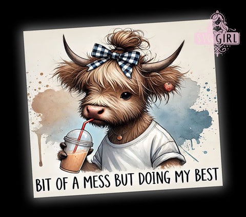 Highland Cow Farmhouse Funny Tumbler, Highland Cow Tumbler, Bit of a Mess Design, 20oz Wrap, Farmhouse Decor, Cow Lover Gift, Funny Drinkware, Sublimation Art Sublimation SvggirlplusArt 