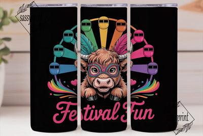 Highland Cow Festival Fun 20oz Tumbler Sublimation sassyprint 