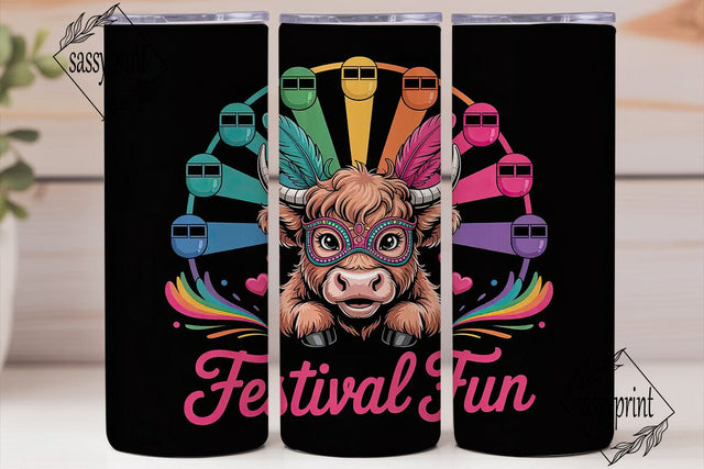 Highland Cow Festival Fun 20oz Tumbler Sublimation sassyprint 
