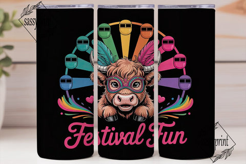 Highland Cow Festival Fun 20oz Tumbler Sublimation sassyprint 