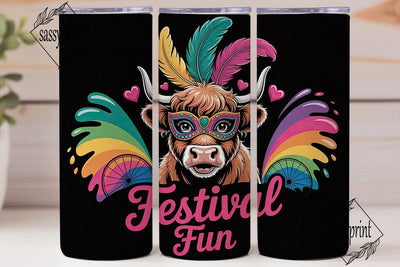 Highland Cow Festival Fun 20oz Tumbler Sublimation sassyprint 