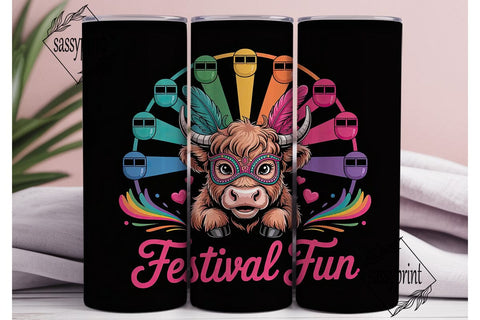 Highland Cow Festival Fun 20oz Tumbler Sublimation sassyprint 