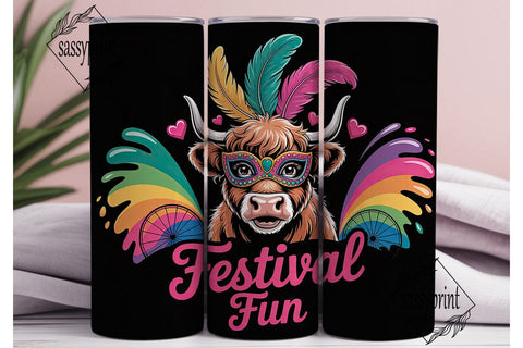 Highland Cow Festival Fun 20oz Tumbler Sublimation sassyprint 