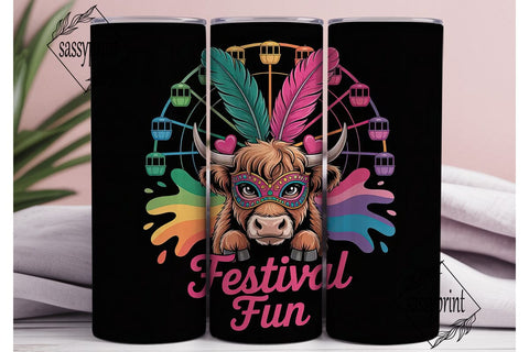 Highland Cow Festival Fun 20oz Tumbler Sublimation sassyprint 