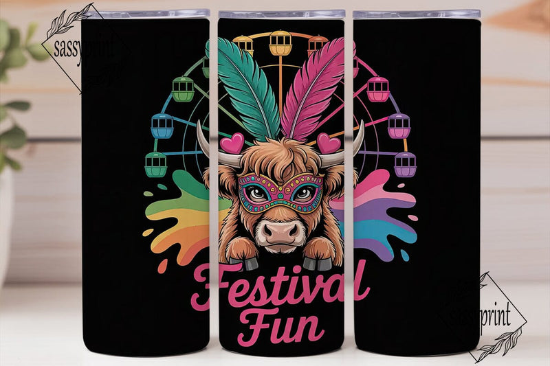Highland Cow Festival Fun 20oz Tumbler Sublimation sassyprint 