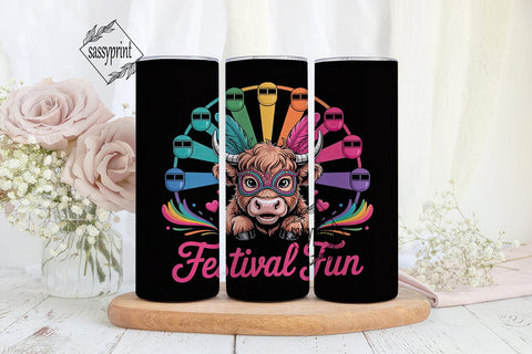 Highland Cow Festival Fun 20oz Tumbler Sublimation sassyprint 