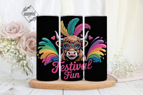 Highland Cow Festival Fun 20oz Tumbler Sublimation sassyprint 