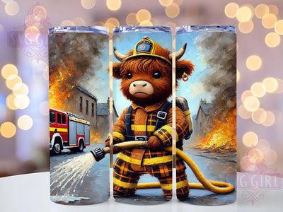 Highland Cow Fireman 20oz Tumbler Wrap, Cute Animal Tumbler, Sublimation Tumbler, 20oz Tumbler Wrap, Rescue Tumbler, Personalized Tumbler Sublimation SvggirlplusArt 