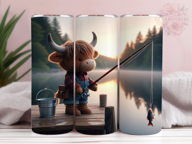 Highland Cow Fishing 20oz Tumbler Wrap PNG, Highland Cow Tumbler Png, Straight & Tapered Tumbler Wrap, Instant Digital Download Sublimation Li Zamperini 