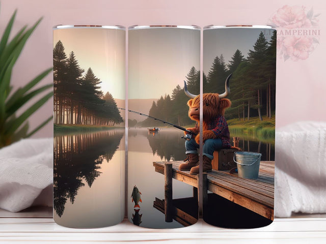 Highland Cow Fishing 20oz Tumbler Wrap PNG, Highland Cow Tumbler Png, Straight & Tapered Tumbler Wrap, Instant Digital Download Sublimation Li Zamperini 