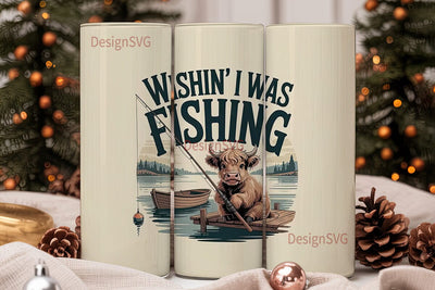 Highland Cow Fishing 20oz Tumbler Wrap Sublimation DesignSVG 