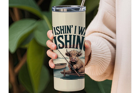 Highland Cow Fishing 20oz Tumbler Wrap Sublimation DesignSVG 