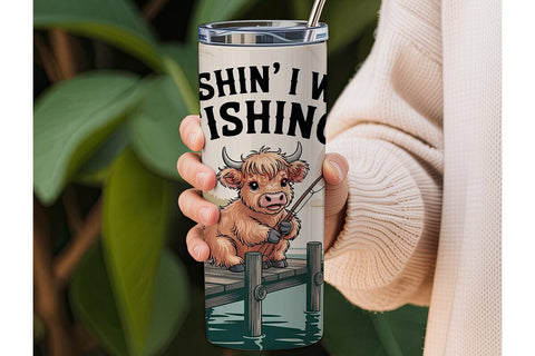 Highland Cow Fishing 20oz Tumbler Wrap Sublimation DesignSVG 