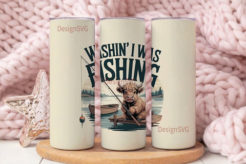 Highland Cow Fishing 20oz Tumbler Wrap Sublimation DesignSVG 