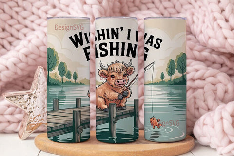 Highland Cow Fishing 20oz Tumbler Wrap Sublimation DesignSVG 