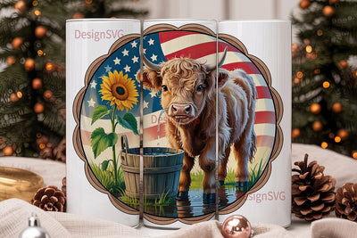 Highland Cow & Flag 20oz Tumbler Sublimation DesignSVG 