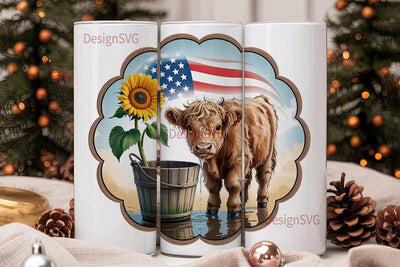 Highland Cow & Flag 20oz Tumbler Sublimation DesignSVG 