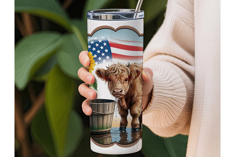 Highland Cow & Flag 20oz Tumbler Sublimation DesignSVG 