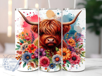 Highland Cow Floral 20 oz Skinny Tumbler Sublimation Design, Baby Highland Cow Tumbler Png, Straight & Tapered Tumbler Wrap, Instant Digital Download Sublimation ToriDesigns 