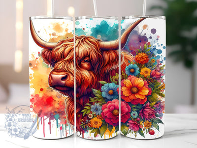 Highland Cow Floral 20 oz Skinny Tumbler Sublimation Design, Baby Highland Cow Tumbler Png, Straight & Tapered Tumbler Wrap, Instant Digital Download Sublimation ToriDesigns 