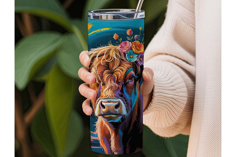 Highland Cow Floral 20oz Tumbler Design Sublimation DesignSVG 