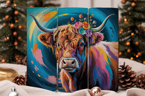Highland Cow Floral 20oz Tumbler Design Sublimation DesignSVG 