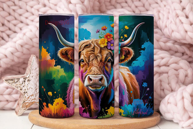 Highland Cow Floral 20oz Tumbler Design Sublimation DesignSVG 
