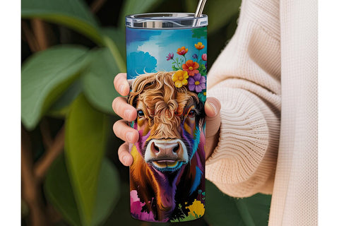Highland Cow Floral 20oz Tumbler Design Sublimation DesignSVG 