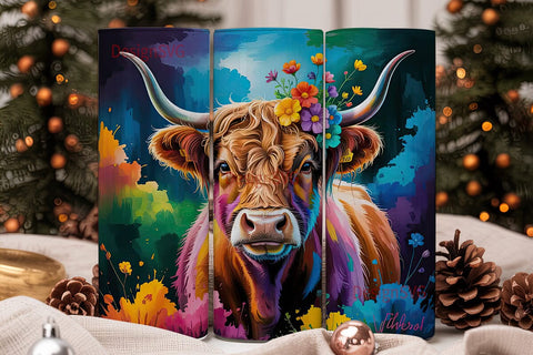 Highland Cow Floral 20oz Tumbler Design Sublimation DesignSVG 